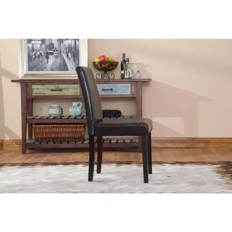 Sedia Parsons Roundhill Urban Style in legno massello e similpelle, marrone, set da 2