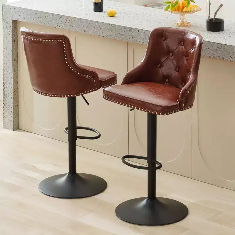 Bar Stools Set of 2,Adjustable Swivel Barstools, Faux Leather Bar Chairs,Upholstered Counter Height with High Backrest