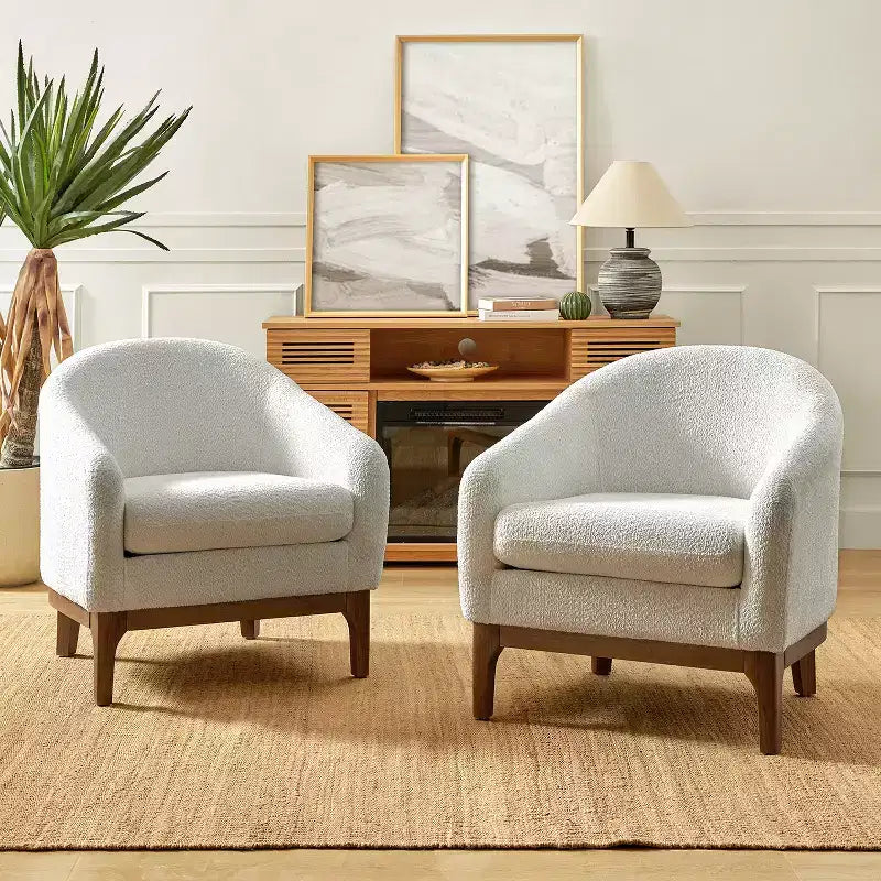 Set di 2 sedie poltrona Kiian Boucle con gambe in legno massello| HULALA HOME