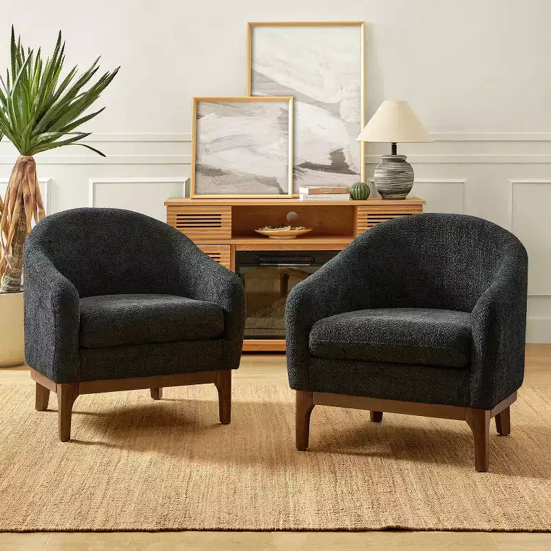 Set di 2 sedie poltrona Kiian Boucle con gambe in legno massello| HULALA HOME
