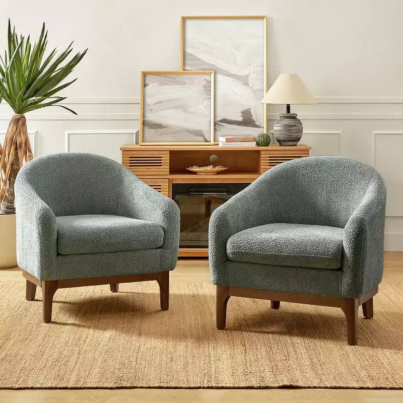 Set di 2 sedie poltrona Kiian Boucle con gambe in legno massello| HULALA HOME