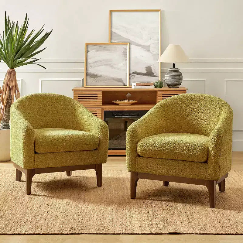 Set di 2 sedie poltrona Kiian Boucle con gambe in legno massello| HULALA HOME
