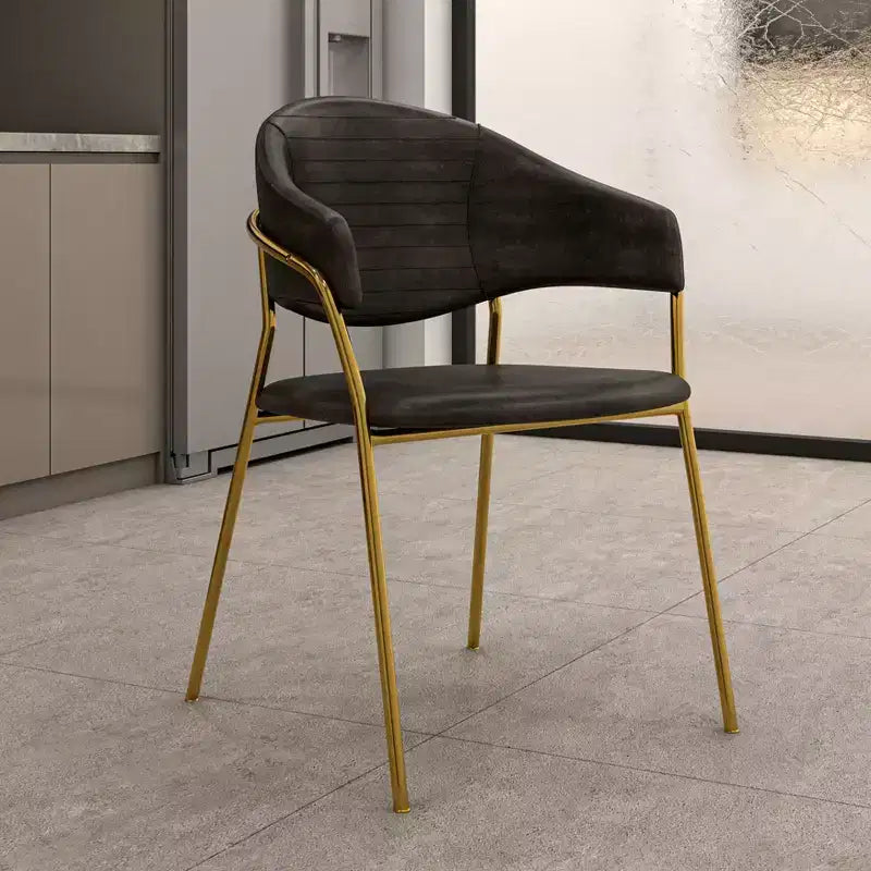 Sedia da pranzo imbottita con schienale a gobba e gambe in acciaio inossidabile – Set da 2