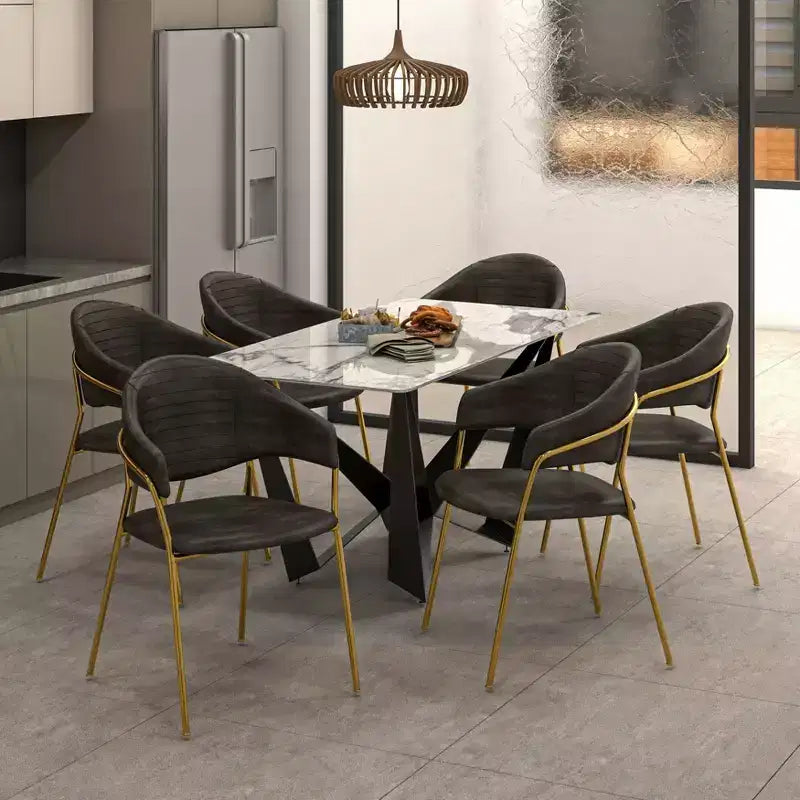 Sedia da pranzo imbottita con schienale a gobba e gambe in acciaio inossidabile – Set da 2