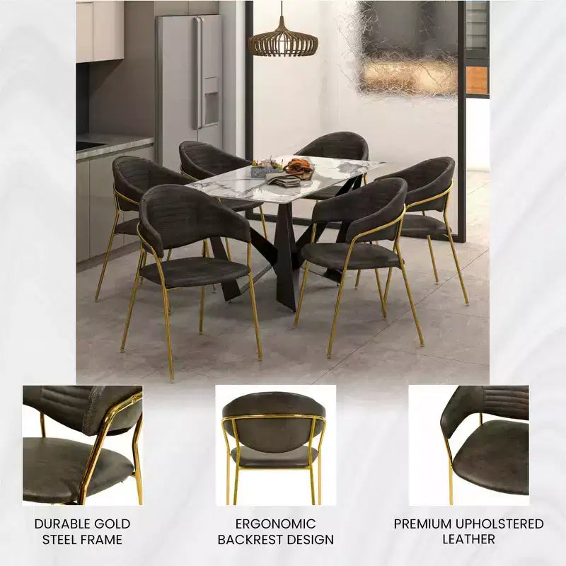 Sedia da pranzo imbottita con schienale a gobba e gambe in acciaio inossidabile – Set da 2