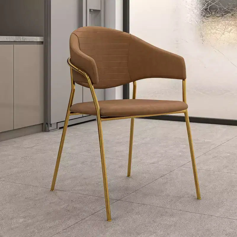 Sedia da pranzo imbottita con schienale a gobba e gambe in acciaio inossidabile – Set da 2