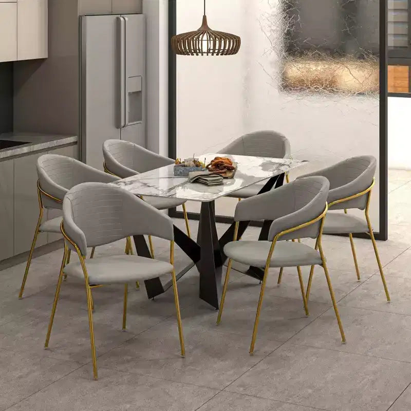 Sedia da pranzo imbottita con schienale a gobba e gambe in acciaio inossidabile – Set da 2