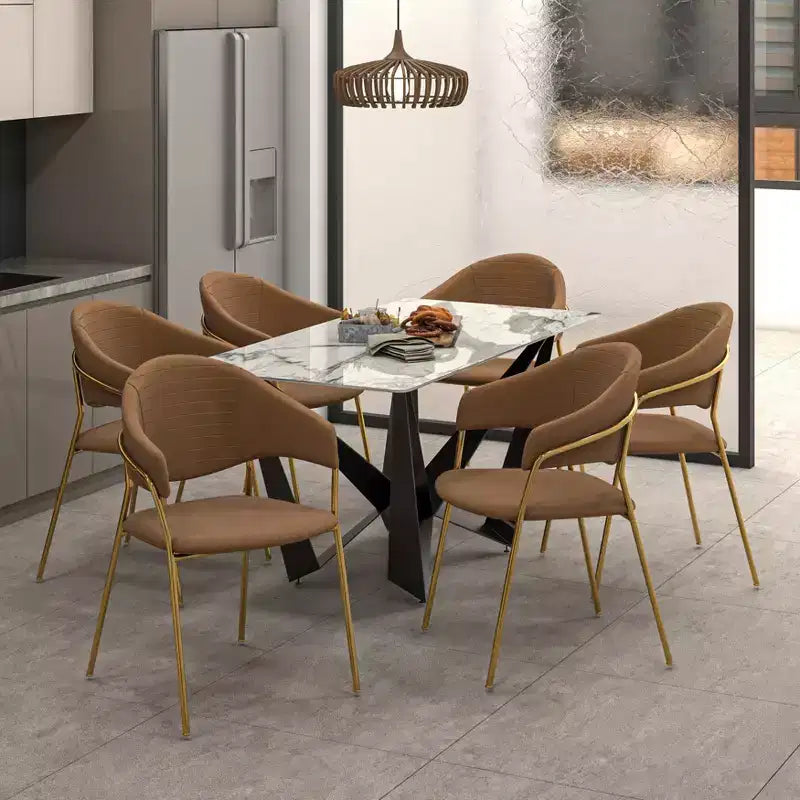 Sedia da pranzo imbottita con schienale a gobba e gambe in acciaio inossidabile – Set da 2
