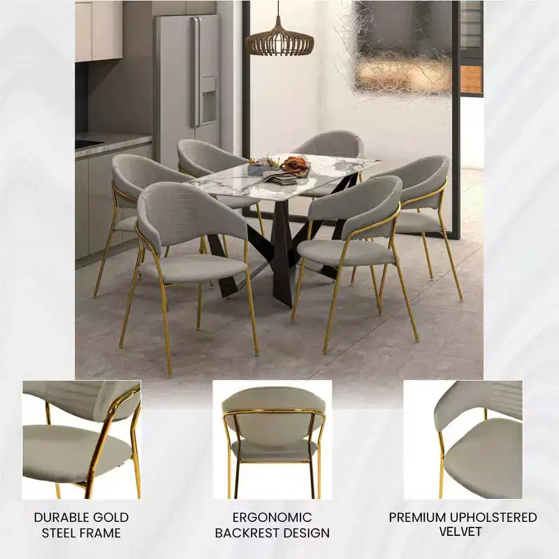 Sedia da pranzo imbottita con schienale a gobba e gambe in acciaio inossidabile – Set da 2