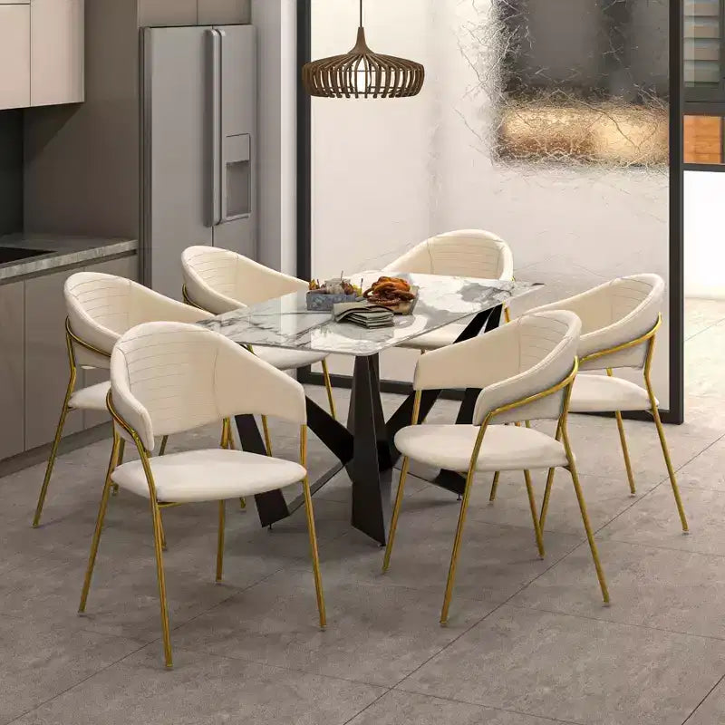 Sedia da pranzo imbottita con schienale a gobba e gambe in acciaio inossidabile – Set da 2