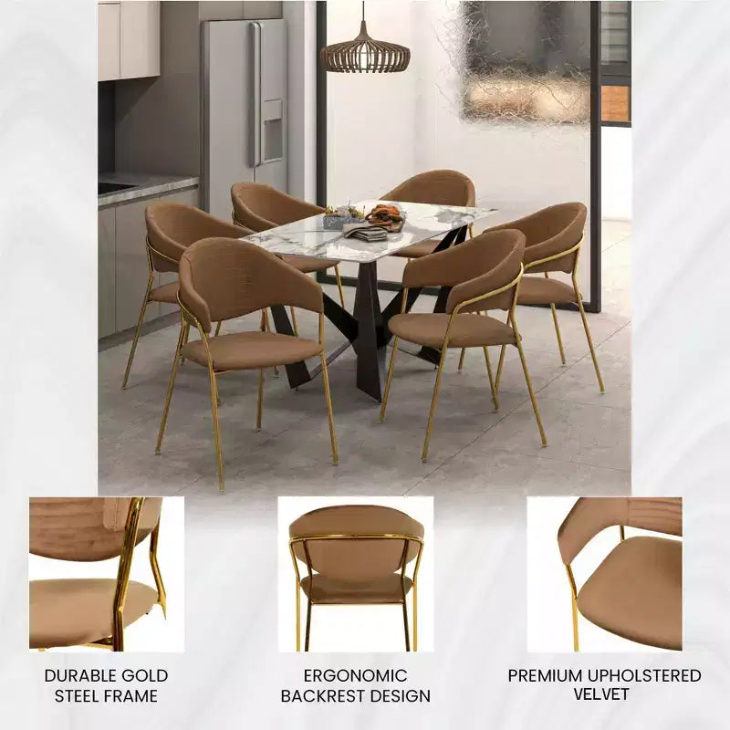 Sedia da pranzo imbottita con schienale a gobba e gambe in acciaio inossidabile – Set da 2