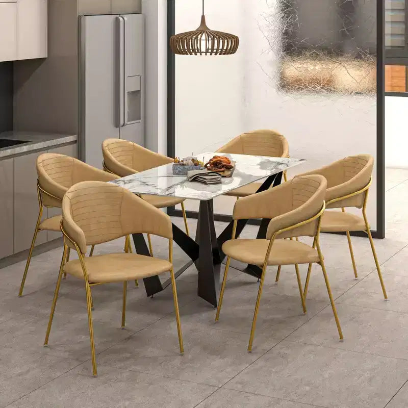 Sedia da pranzo imbottita con schienale a gobba e gambe in acciaio inossidabile – Set da 2