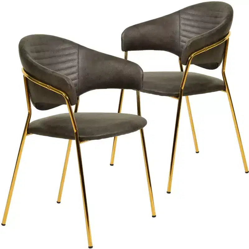 Sedia da pranzo imbottita con schienale a gobba e gambe in acciaio inossidabile – Set da 2