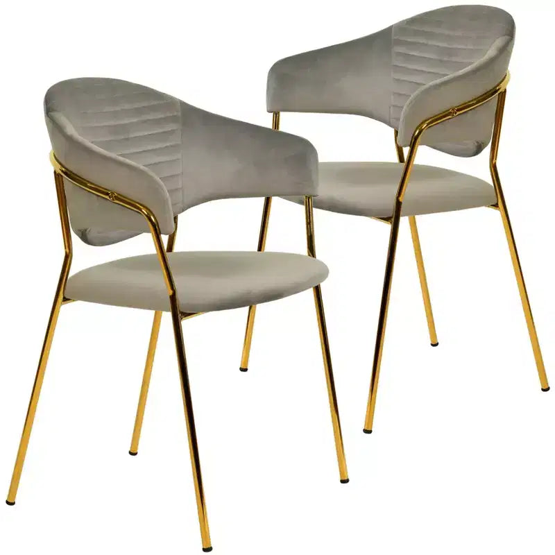 Sedia da pranzo imbottita con schienale a gobba e gambe in acciaio inossidabile – Set da 2
