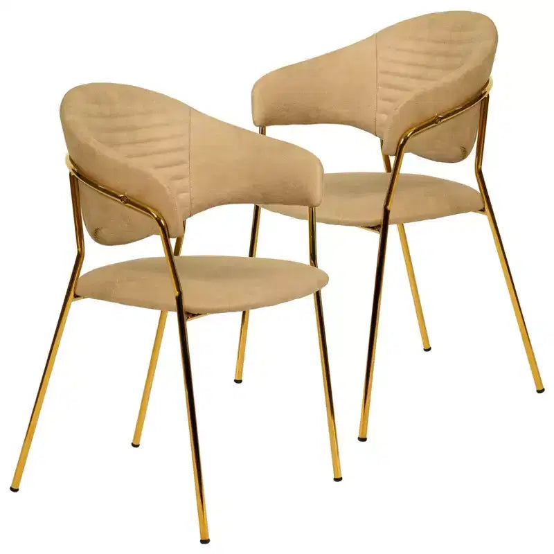 Sedia da pranzo imbottita con schienale a gobba e gambe in acciaio inossidabile – Set da 2