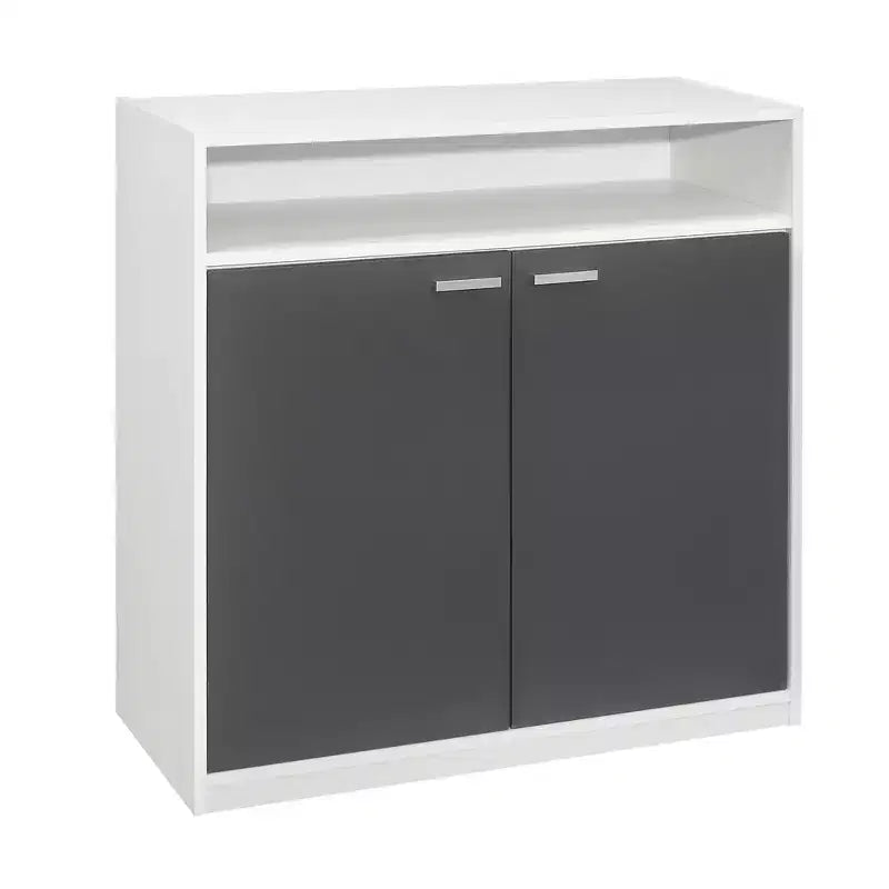 Armadietto portascarpe a 2 ante con ripiano aperto – Contiene 16 paia, Bianco/Grigio