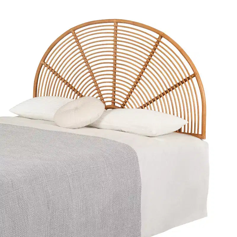 Testiera da parete in Rattan Naturale – Semicerchio Arcobaleno Bohemien, Misura Matrimoniale