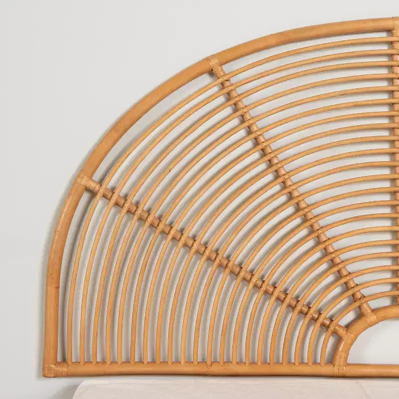 Testiera da parete in Rattan Naturale – Semicerchio Arcobaleno Bohemien, Misura Matrimoniale