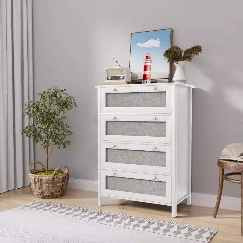 Cassettiera Moderna a 4 Cassetti per Camera da Letto – L. 70 cm, Bianca