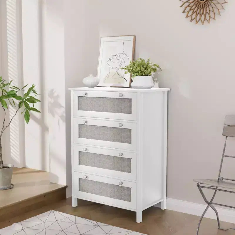 Cassettiera Moderna a 4 Cassetti per Camera da Letto – L. 70 cm, Bianca