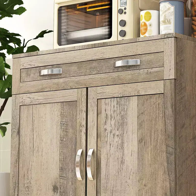 Credenza a buffet da 170 cm con vetrinetta – Dispensa da cucina indipendente con ante in vetro e cassetti