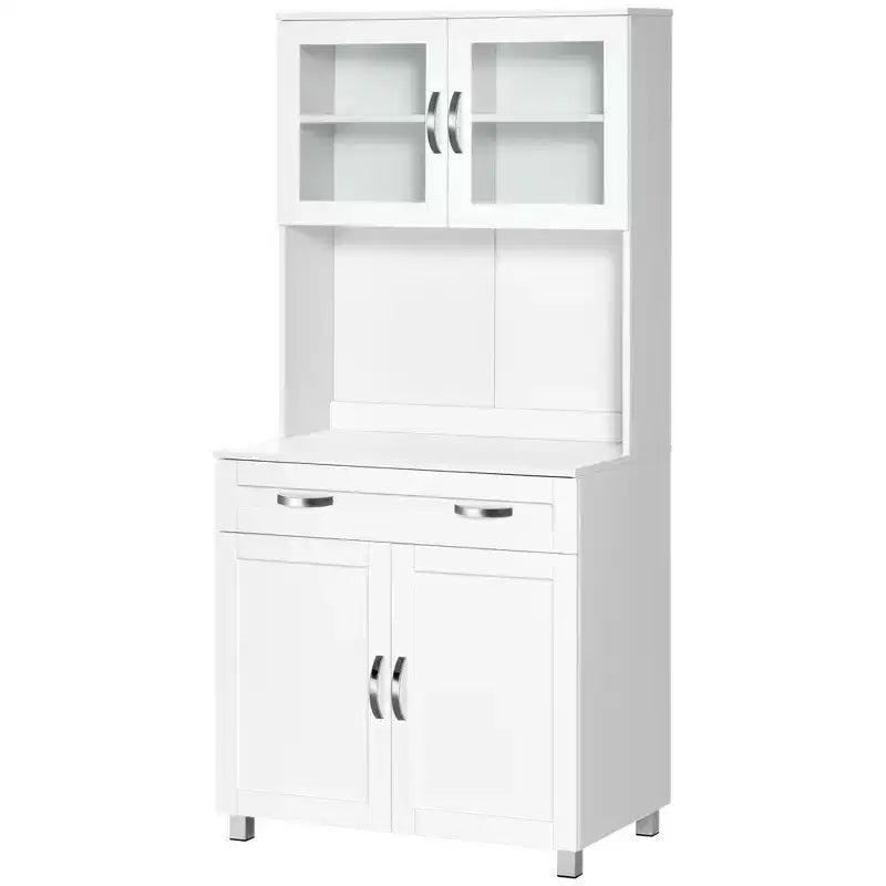 Credenza a buffet da 170 cm con vetrinetta – Dispensa da cucina indipendente con ante in vetro e cassetti