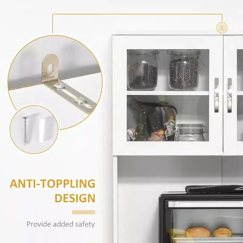 Credenza a buffet da 170 cm con vetrinetta – Dispensa da cucina indipendente con ante in vetro e cassetti