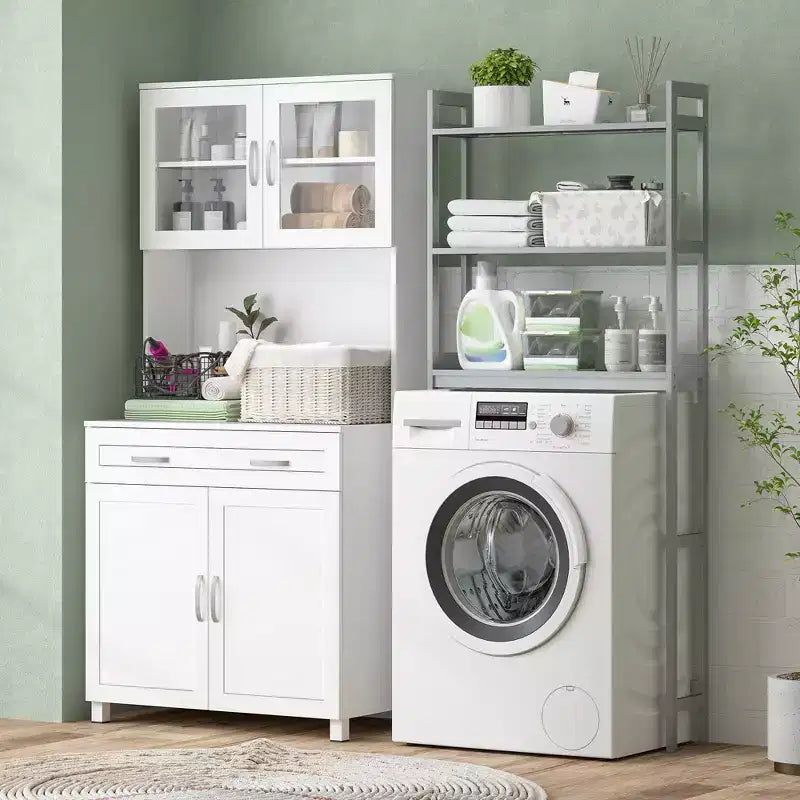 Credenza a buffet da 170 cm con vetrinetta – Dispensa da cucina indipendente con ante in vetro e cassetti