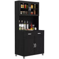 Credenza a buffet da 170 cm con vetrinetta – Dispensa da cucina indipendente con ante in vetro e cassetti