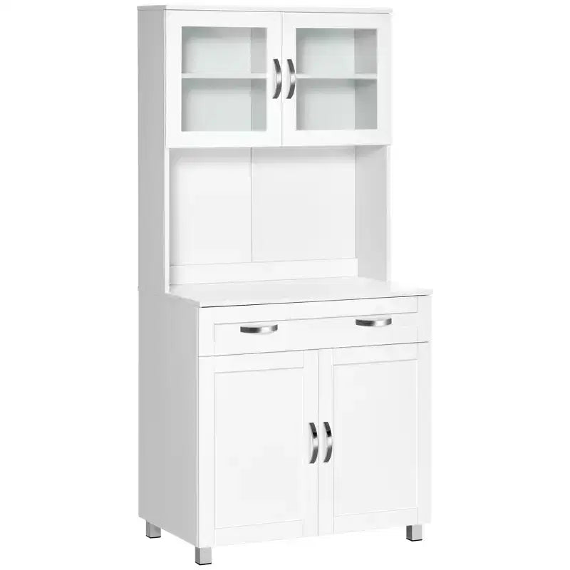 Credenza a buffet da 170 cm con vetrinetta – Dispensa da cucina indipendente con ante in vetro e cassetti