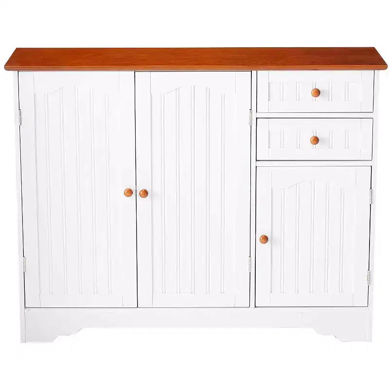 Credenza a buffet da cucina in legno a 3 ante con cassetti – Finitura bianca e noce