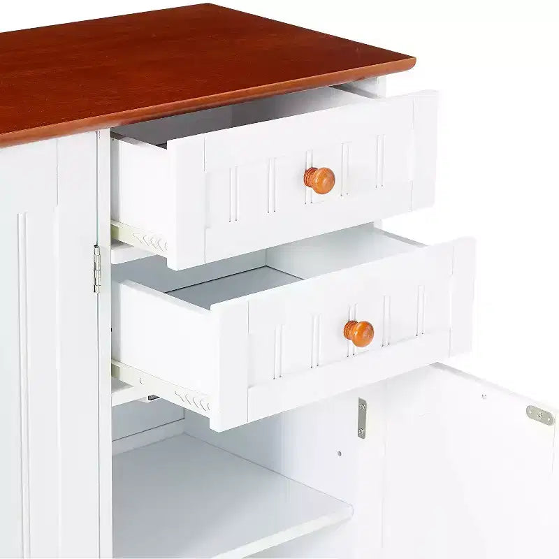 Credenza a buffet da cucina in legno a 3 ante con cassetti – Finitura bianca e noce