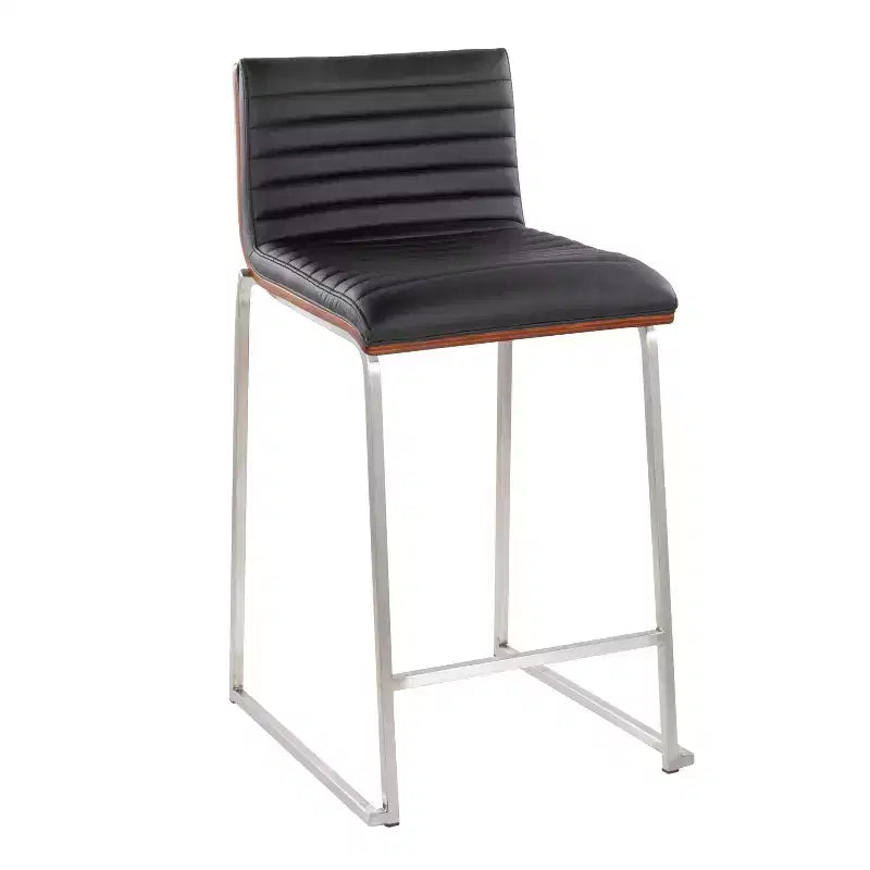 Sgabelli da bar da 26" altezza bancone con seduta in similpelle e schienale in legno di noce – Set da 2
