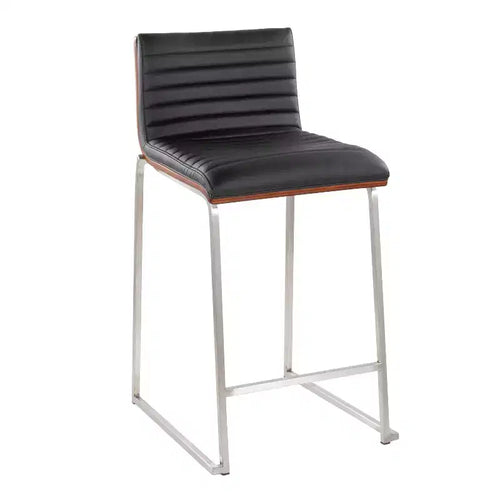 Sgabelli da bar da 26" altezza bancone con seduta in similpelle e schienale in legno di noce – Set da 2