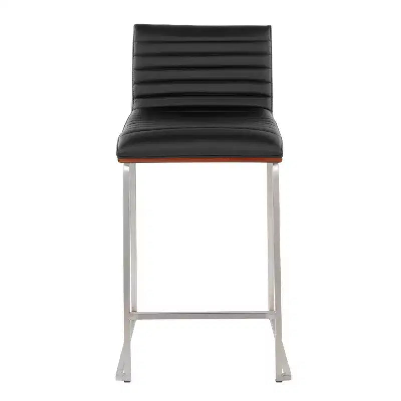 Sgabelli da bar da 26" altezza bancone con seduta in similpelle e schienale in legno di noce – Set da 2