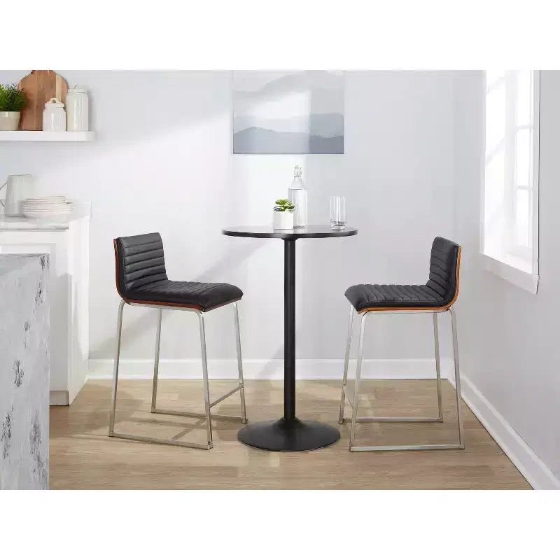 Sgabelli da bar da 26" altezza bancone con seduta in similpelle e schienale in legno di noce – Set da 2