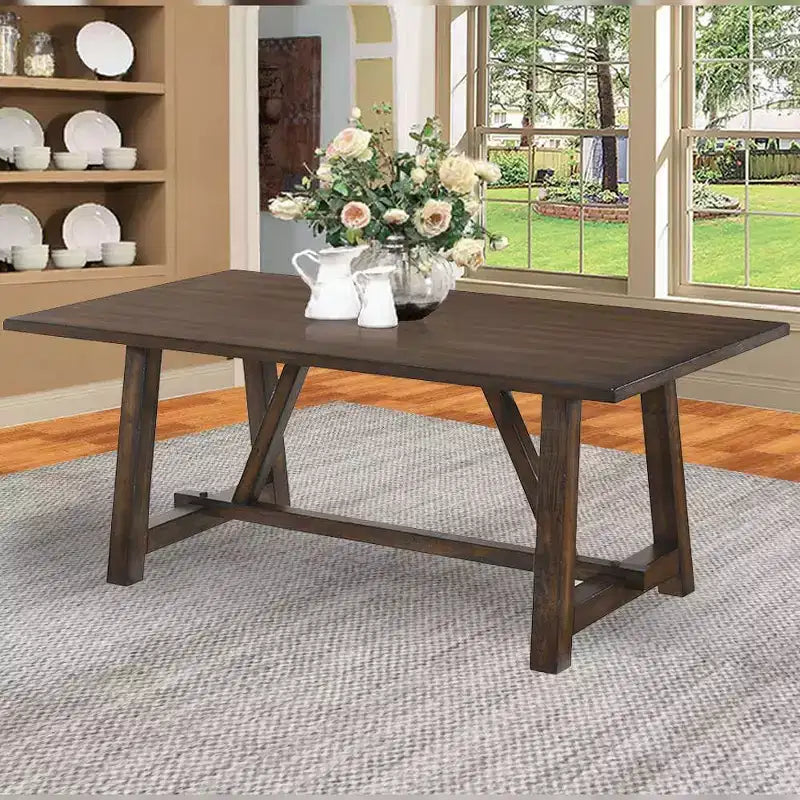 Tavolo da pranzo rettangolare in rovere scuro con base a cavalletto – 6 posti, 183 cm