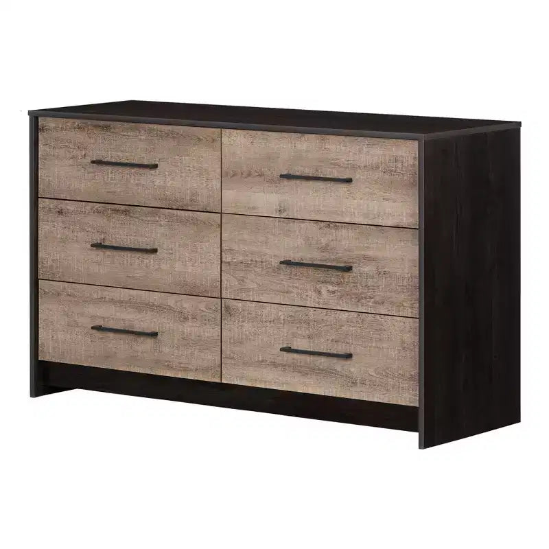 Cassettiera doppia a 6 cassetti South Shore Londen Rovere invecchiato/Nero sfregato: Contenitore contemporaneo con guide in metallo