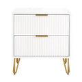 Manhattan Comfort Dumbo 2 Drawer Nightstand White: Modern MDF Bedside Table with Metal Glides, Storage