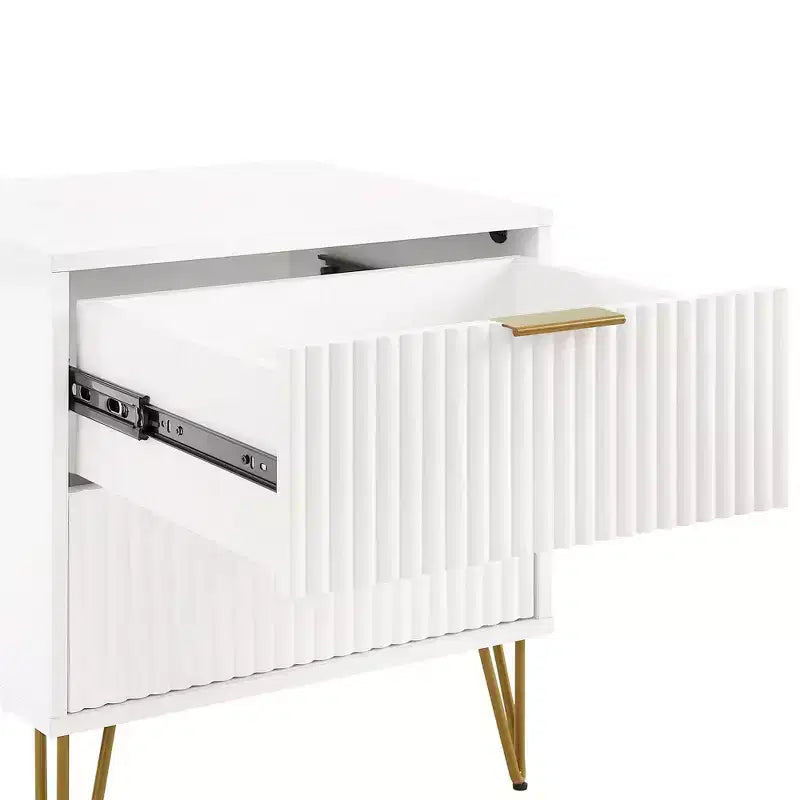 Manhattan Comfort Dumbo Comodino a 2 Cassetti Bianco: Tavolino da Notte Moderno in MDF con Guide Metalliche, Contenitore