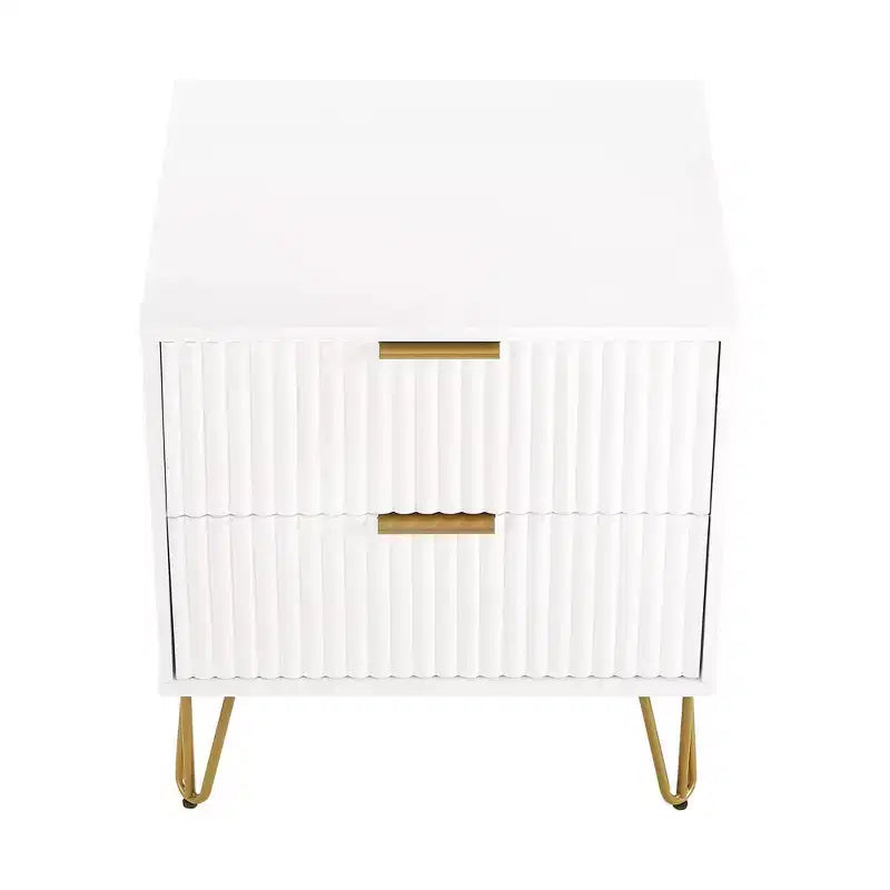 Manhattan Comfort Dumbo Comodino a 2 Cassetti Bianco: Tavolino da Notte Moderno in MDF con Guide Metalliche, Contenitore