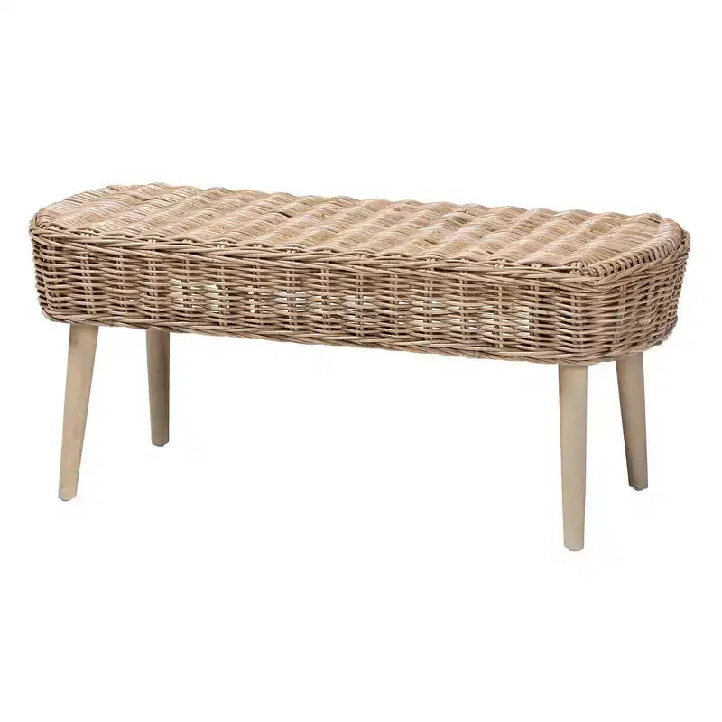 bali & pari Raisa Natural Kubu Rattan and Acacia Wood Accent Bench Gray