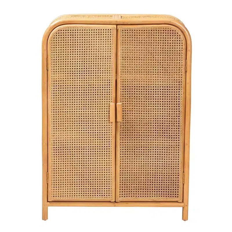 bali & pari Curacao Rattan 2 Door Storage Cabinet Light honey: Plywood Frame, Fixed Shelves, No Assembly Required