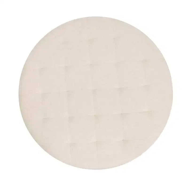 Pouf ottomano trapuntato in cotone e lino rotondo da 34", con struttura in metallo