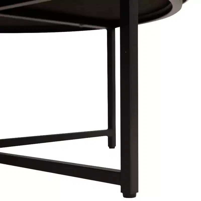 Pouf ottomano trapuntato in cotone e lino rotondo da 34", con struttura in metallo