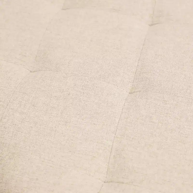 Pouf ottomano trapuntato in cotone e lino rotondo da 34", con struttura in metallo