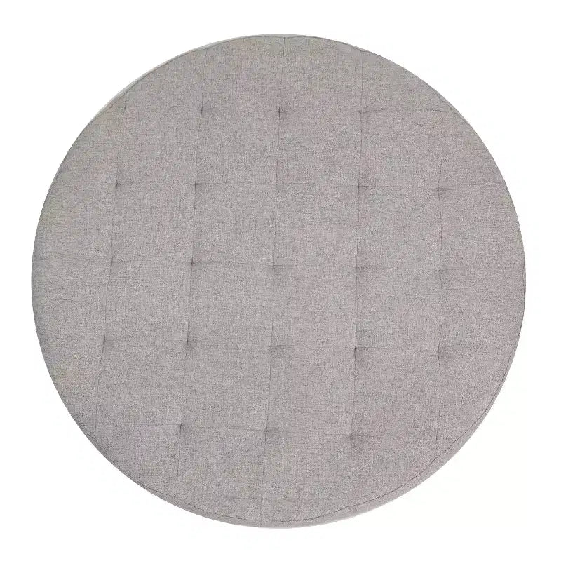 Pouf ottomano trapuntato in cotone e lino rotondo da 34", con struttura in metallo