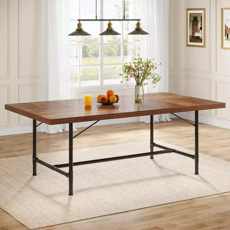 Tavolo da Pranzo Lantine da 180 cm per 6-8 Persone, Tavolo da Cucina Rettangolare in Legno con Struttura Metallica Tubolare per Sala da Pranzo, Soggiorno