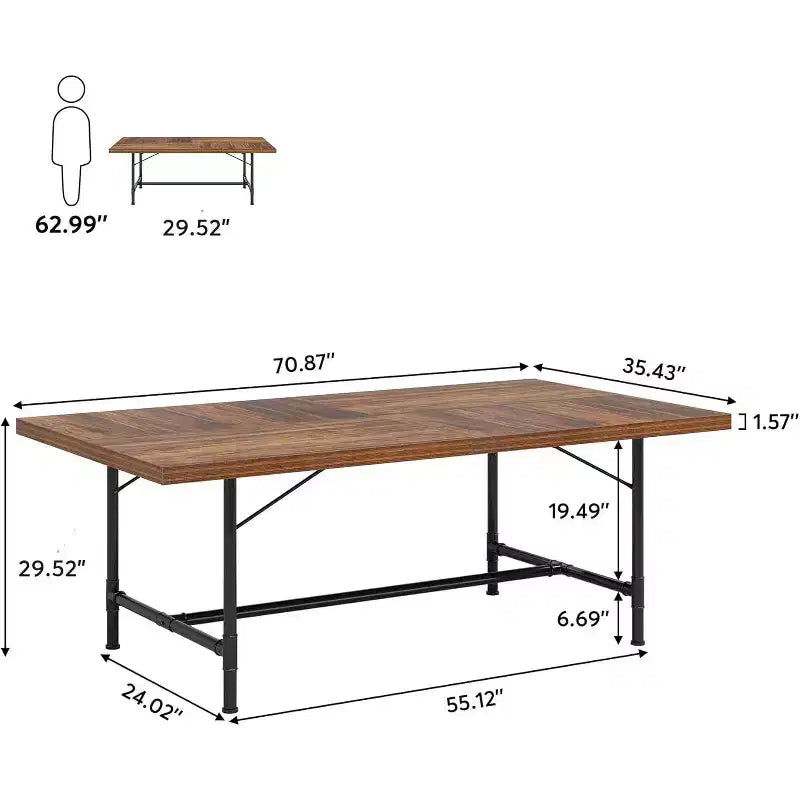 Tavolo da Pranzo Lantine da 180 cm per 6-8 Persone, Tavolo da Cucina Rettangolare in Legno con Struttura Metallica Tubolare per Sala da Pranzo, Soggiorno