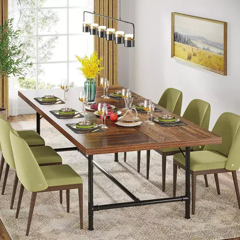 Tavolo da Pranzo Lantine da 180 cm per 6-8 Persone, Tavolo da Cucina Rettangolare in Legno con Struttura Metallica Tubolare per Sala da Pranzo, Soggiorno